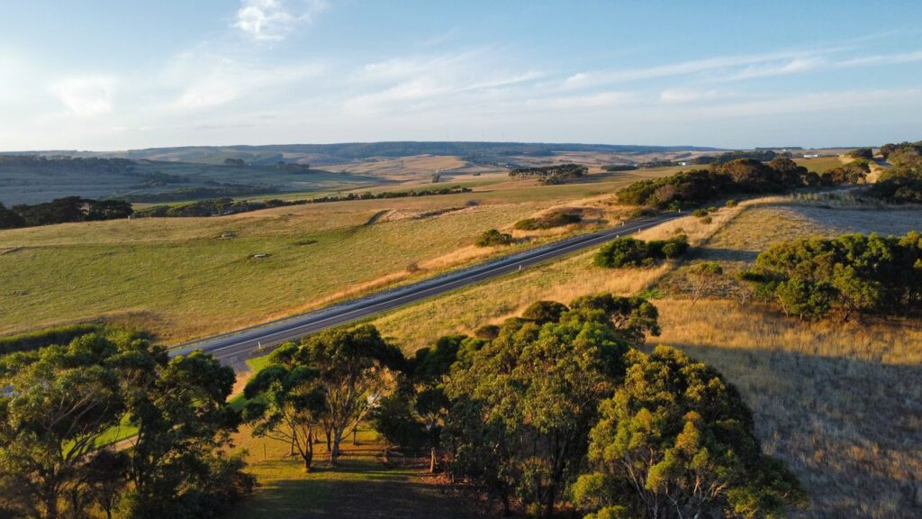 Aerial view of the scenic Anglesea countryside in Victoria, Australia, during summer.